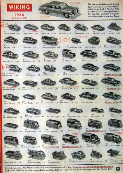 Wiking Modellprogramm Frühjahr 1967 Automobilprospekt (6301)